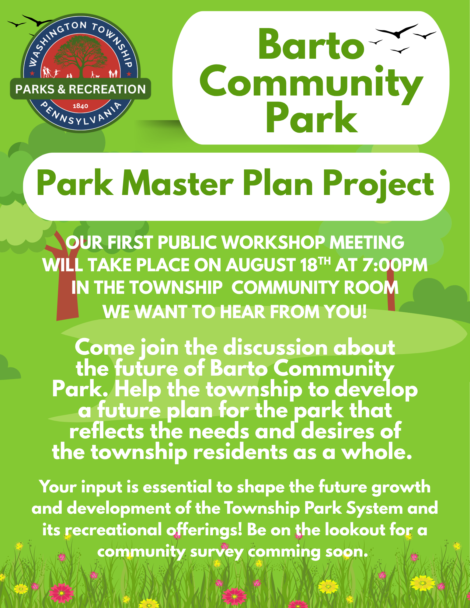 Barto Community Park Master Plan Public Meeting @ Washington Township Municipal Building